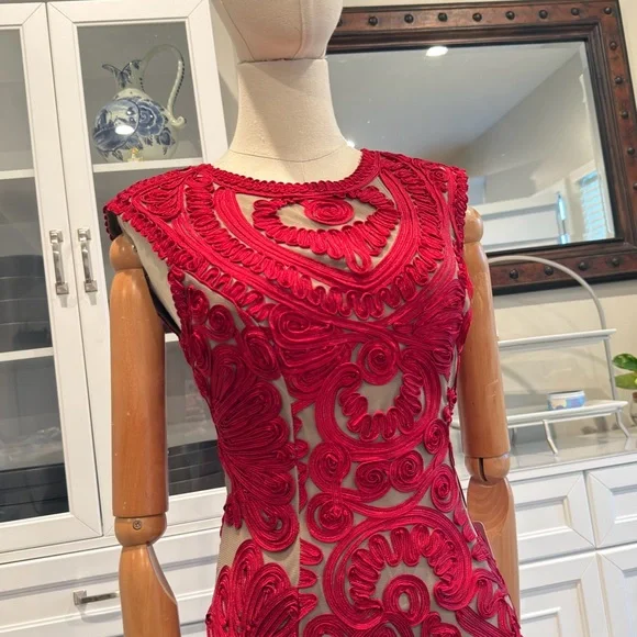 JS Collections Red Sequin Embellished Sheath Midi Dress - Picture 13 of 15